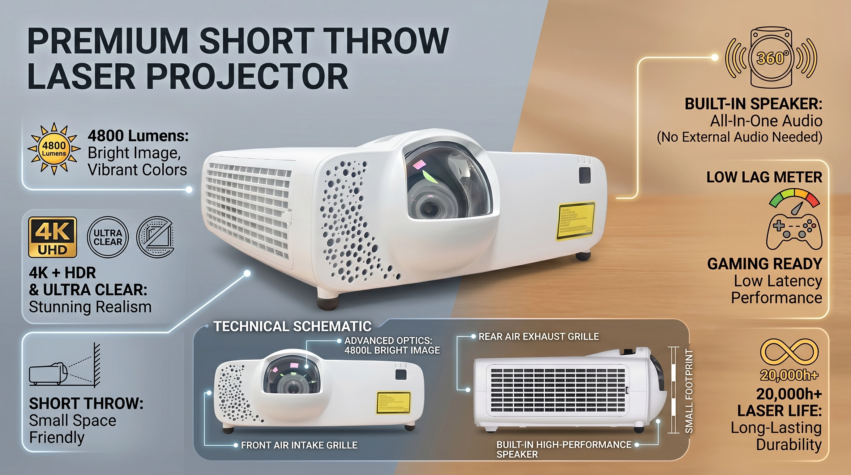 5200 Lumens 4K Short Throw Laser Projector 5200 Lumens 4K Short Throw Laser Projector