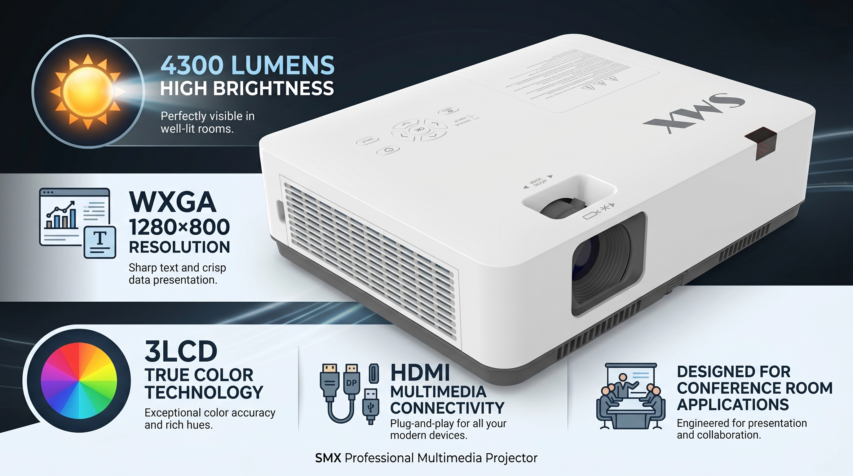 4300 lumen 3lcd projector wxga for meeting room