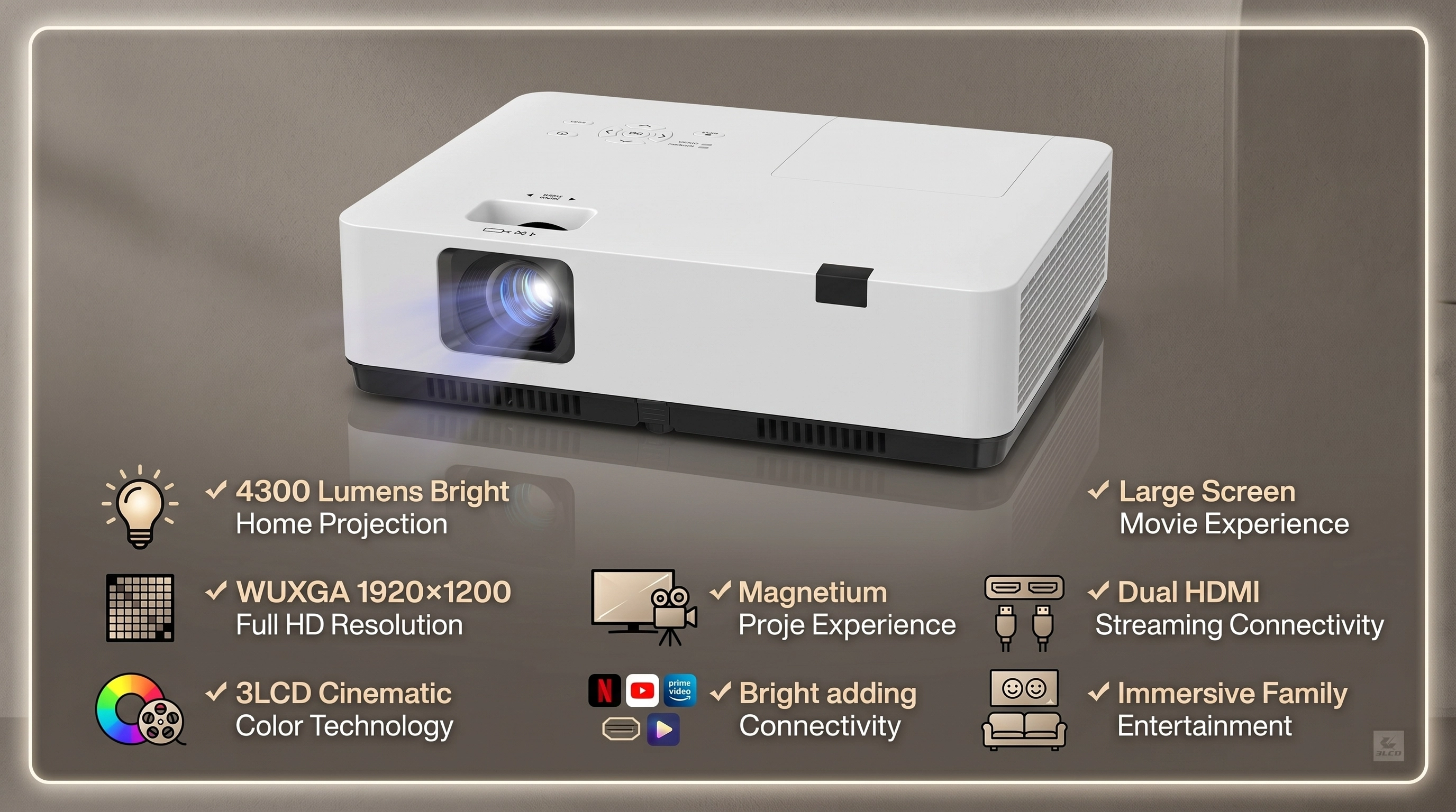 4300 Lumen WUXGA 3LCD Projector for Home Theater