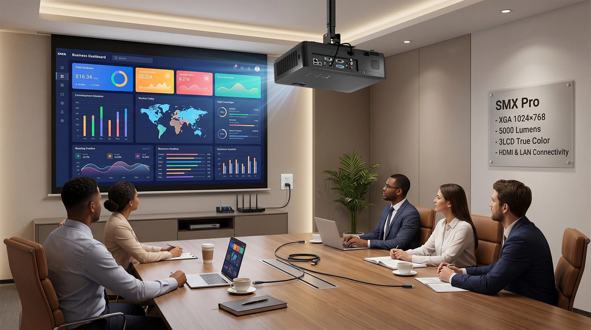 5000 Lumen 3LCD Projector WXGA for meeting room