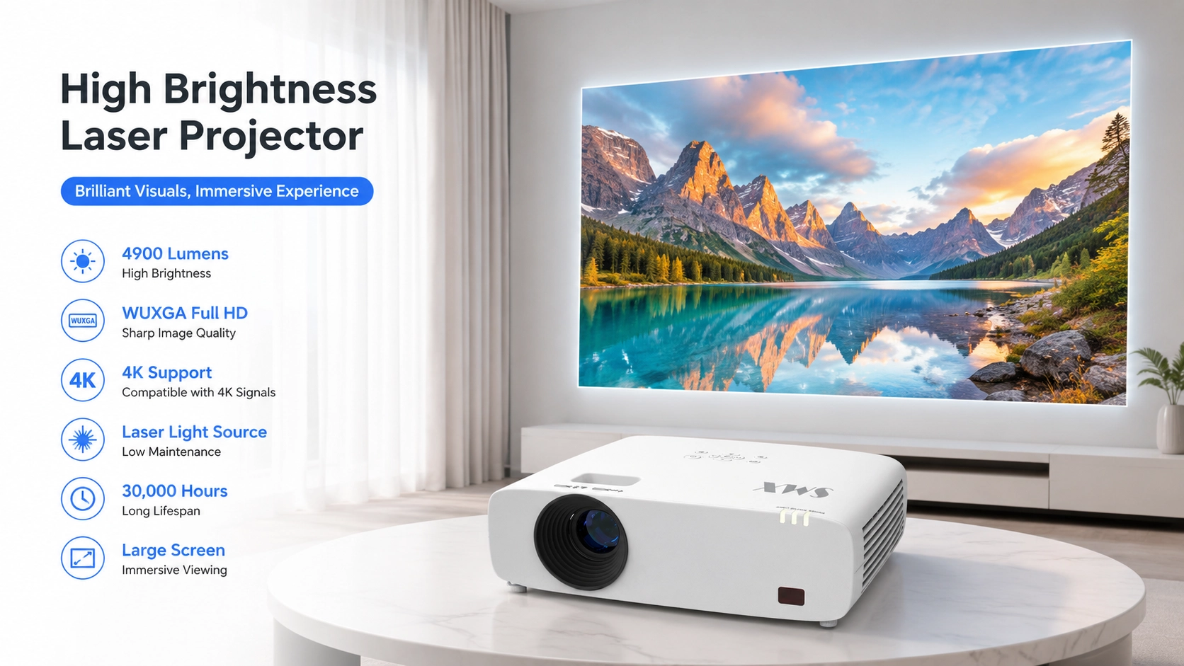 4900 Lumen WUXGA Laser Projector for Home Cinema and Movie Entertamainment.webp