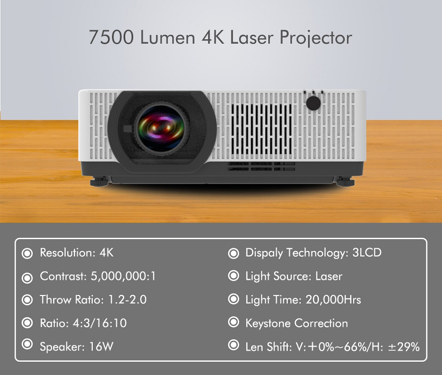 7500 lumen 4k laser projector smx