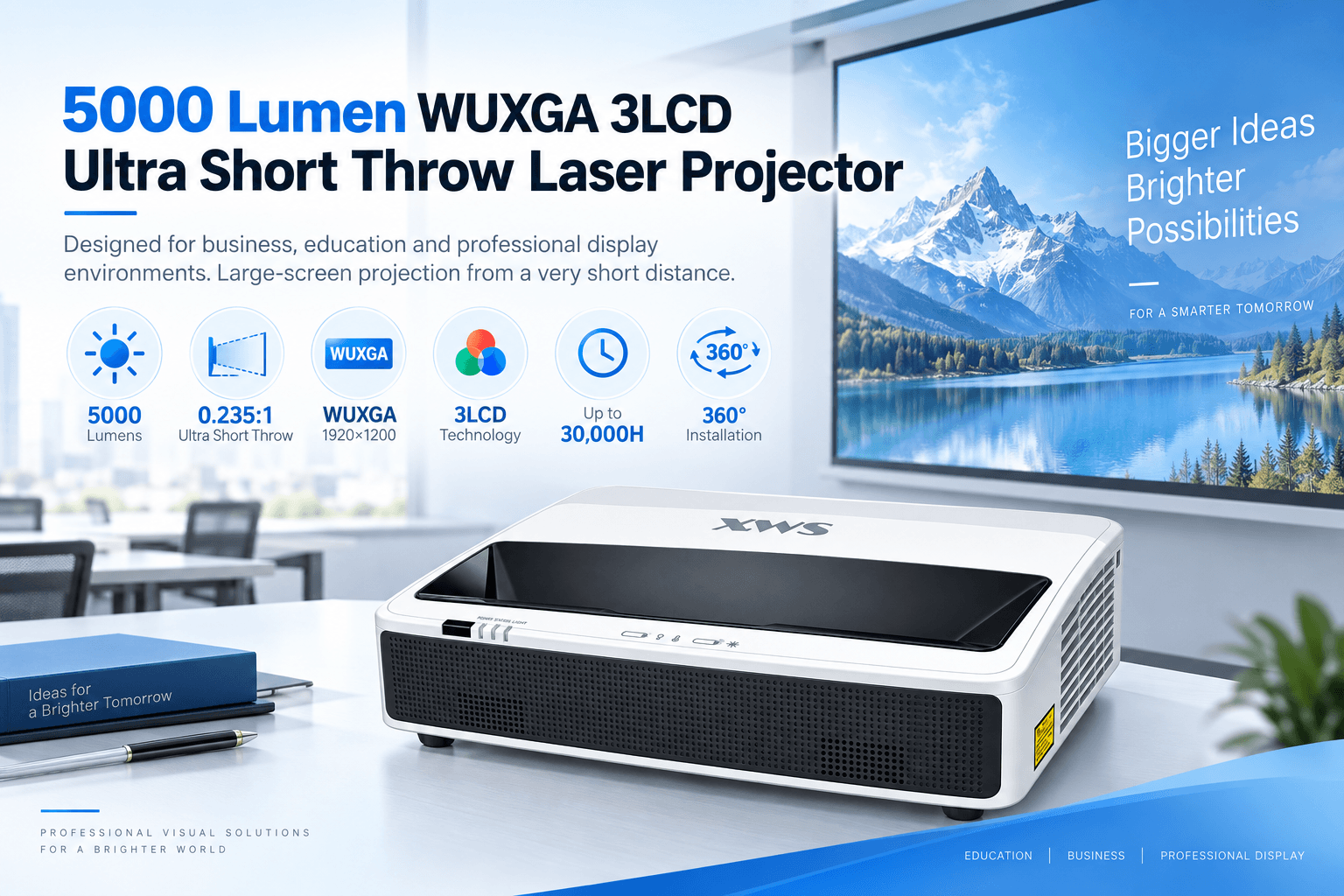 5000 lumen WUXGA 3LCD ultra short throw laser projector