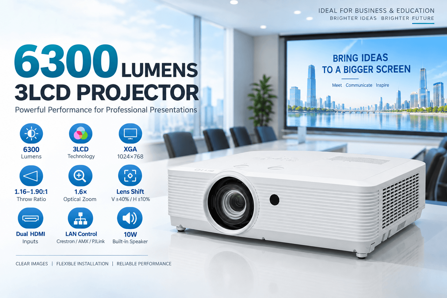 6300 Lumen 3LCD Projector XGA for meeting room Education