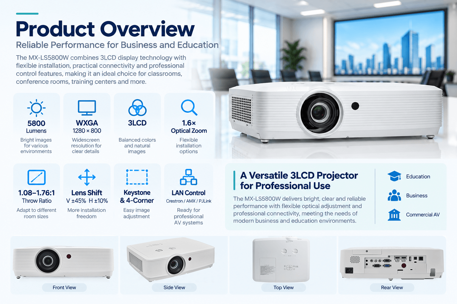 5800 lumen 3lcd projector wxga conference room projection