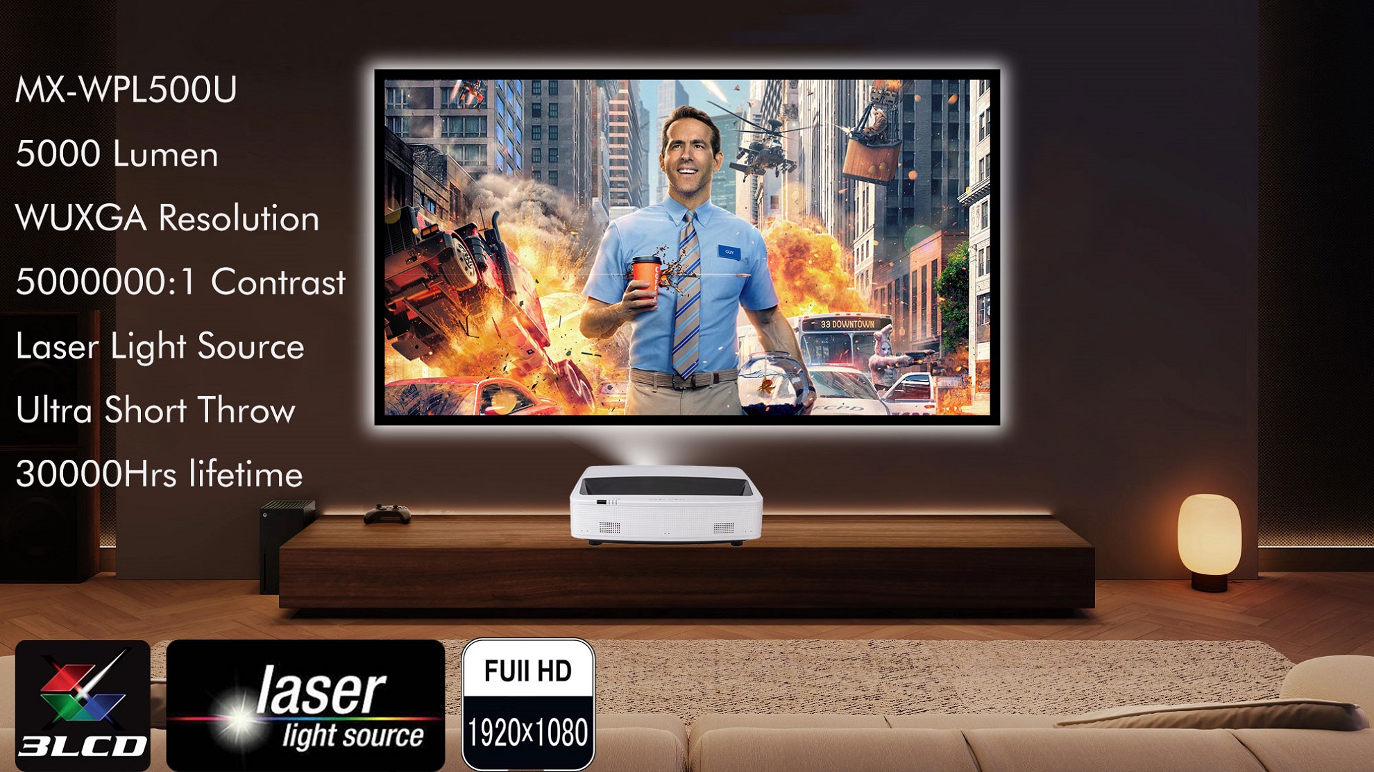 SMX 4K ultra short throw laser TV paired with custom rigid ALR screen alignment