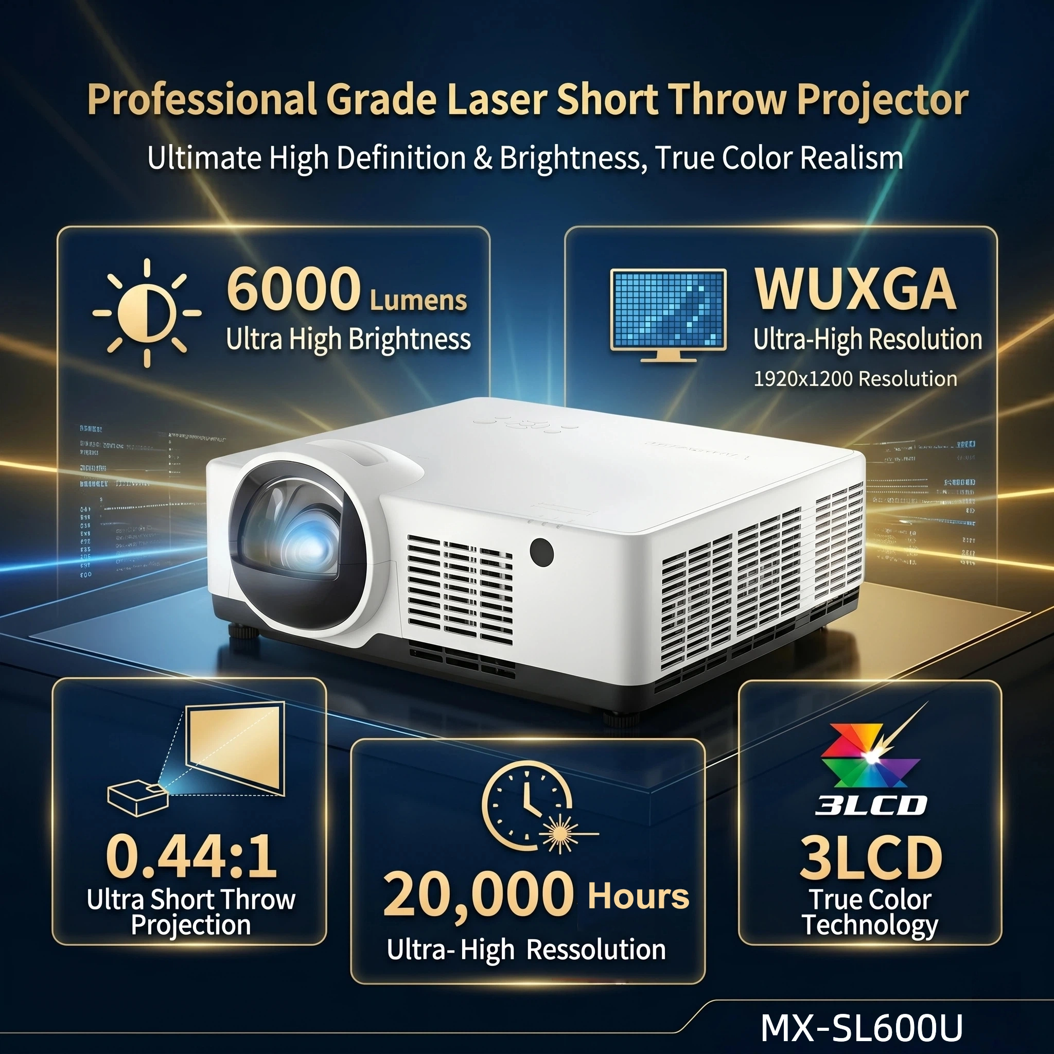 6000 Lumens WUXGA 3LCD Laser Short Throw Projector