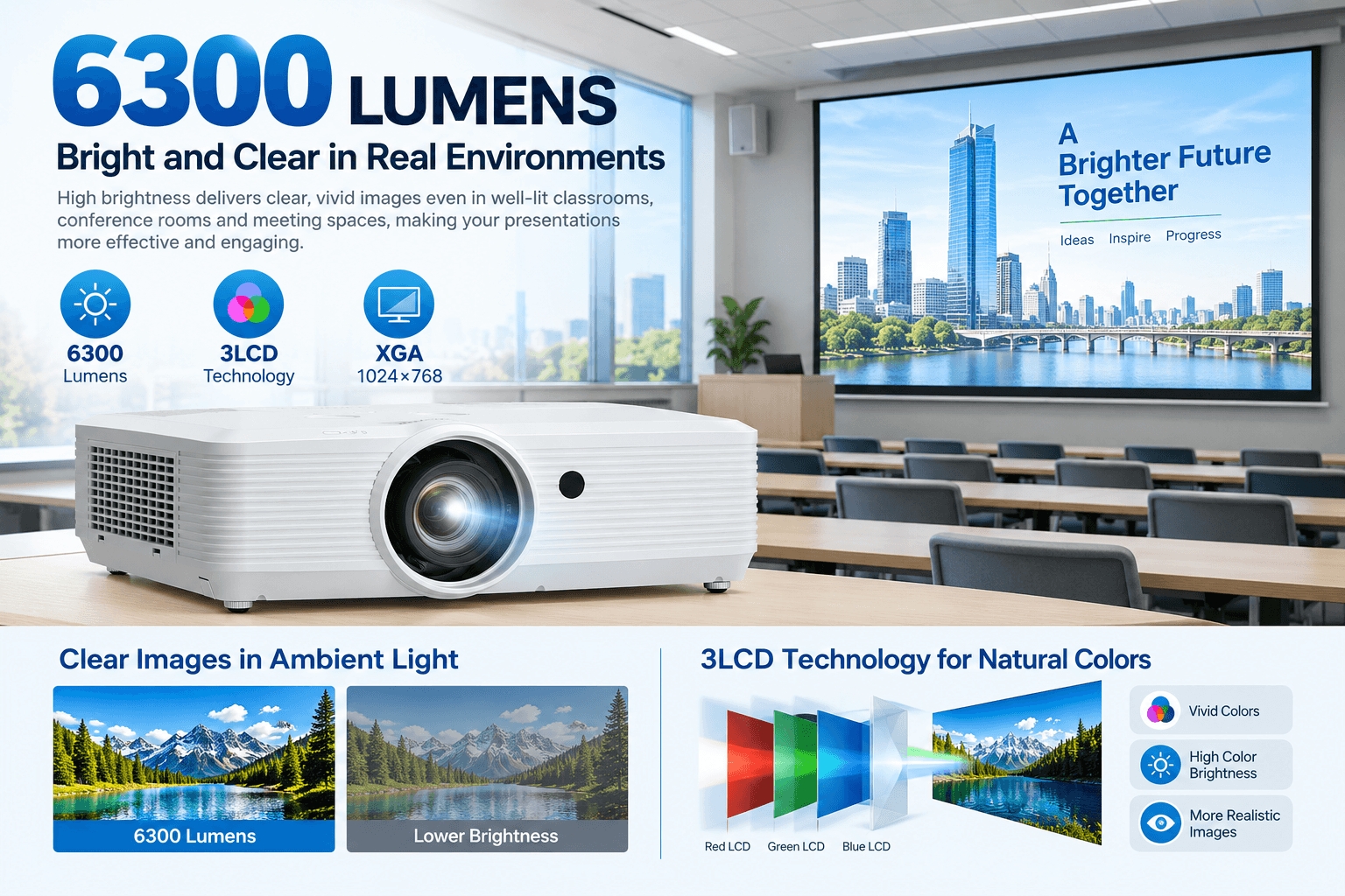 6300 lumen conference room projector 3lcd projector