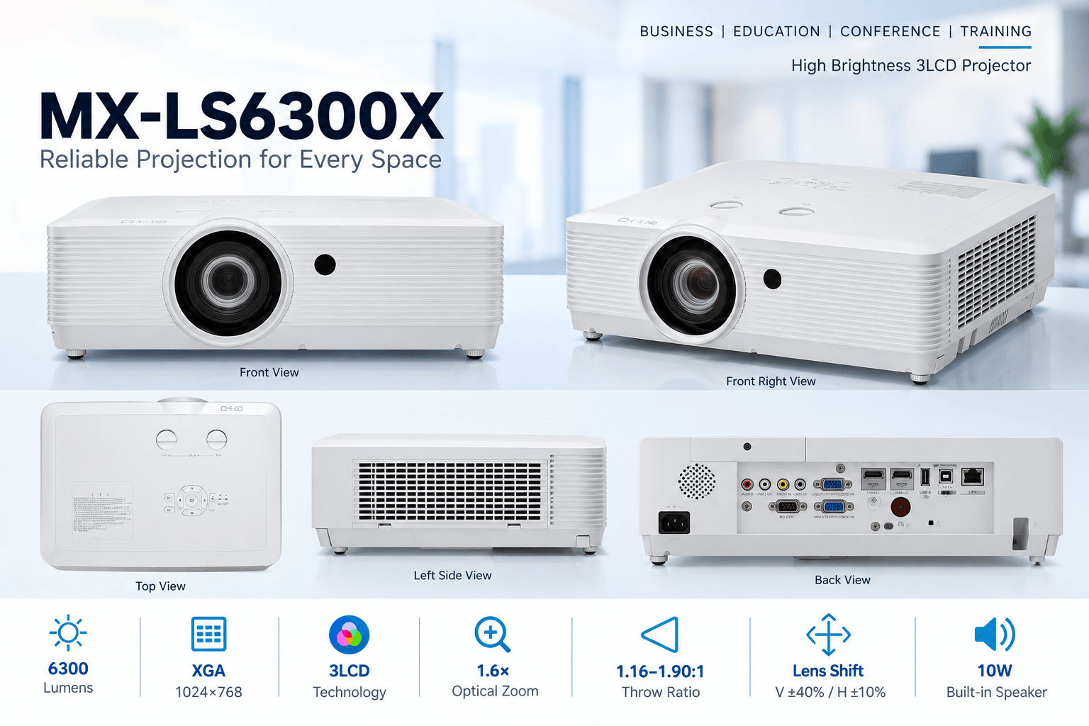 6300 lumen meeting room 3lcd projector